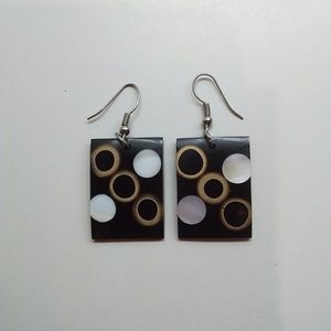 Black, Gold, and White  Hook Earrings